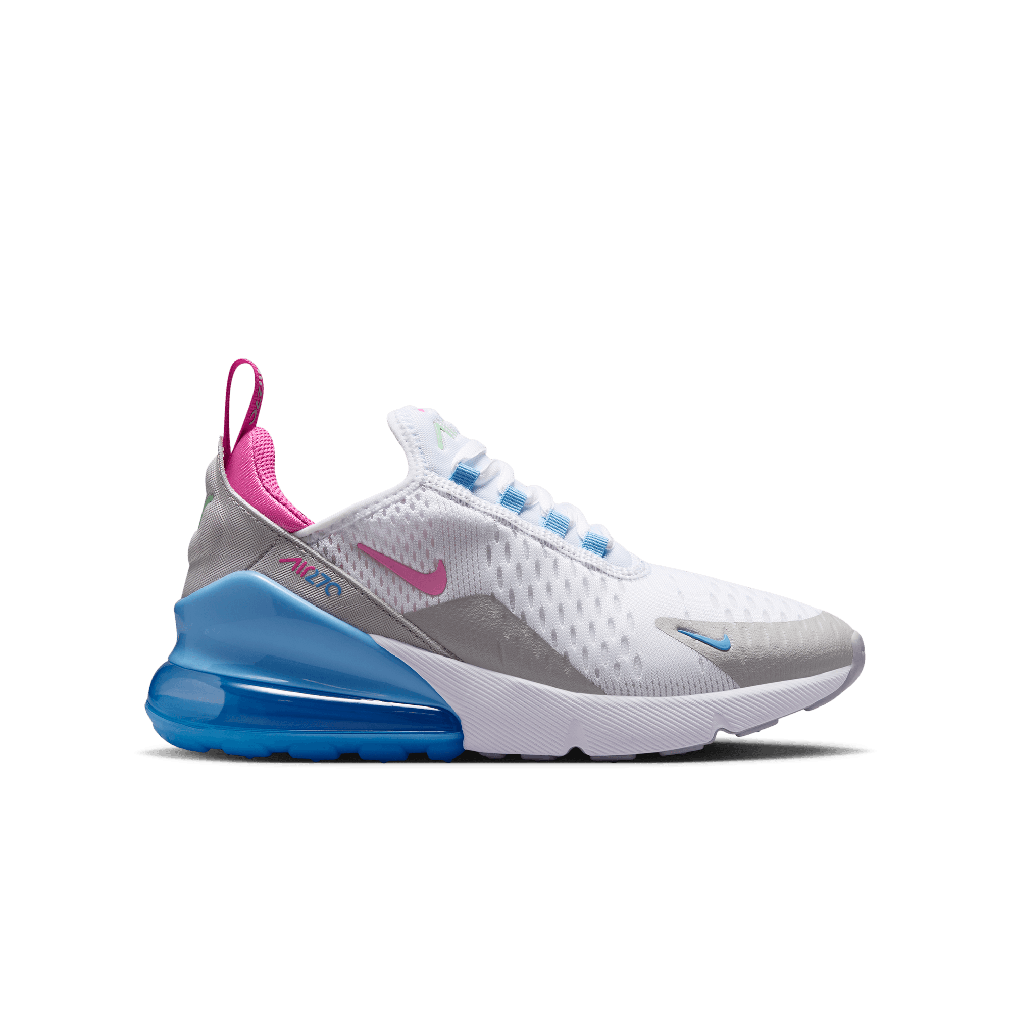 Nike Air Max 270 "White/Pinksicle/Football Blue" Grade School Girls' Shoe - WHITE/PINK/BLUE